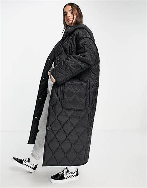 Asos Design Quilted Longline Hooded Puffer Jacket In Black Asos