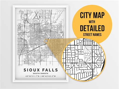 Printable Map Of Sioux Falls South Dakota With Street Names Etsy