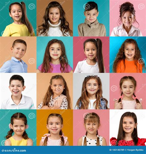 Collage Of Happy Smiling Faces Of Kids Stock Image Image Of Little