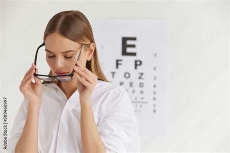 Visual Health Female With Beautiful Face At Ophthalmologist Office