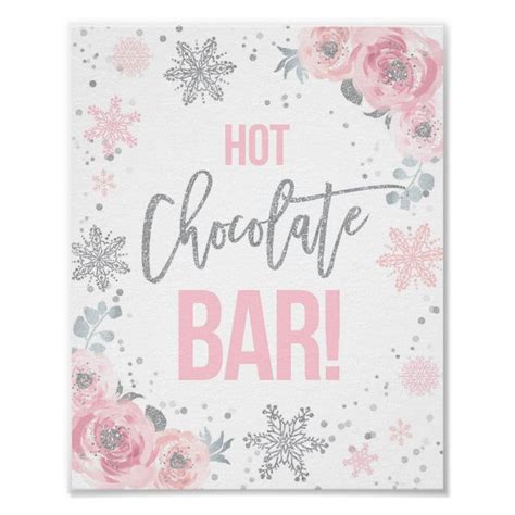 Hot Chocolate Bar Pink Winter Onederland Party Poster Zazzle Winter