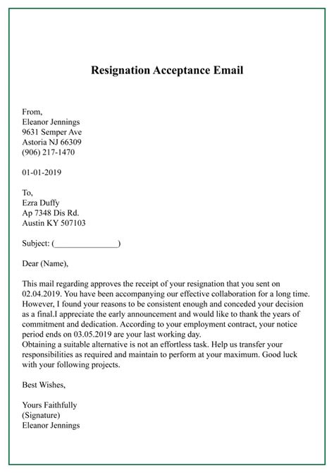Free Sample Resignation Acceptance Letter Template Best Letter Templates