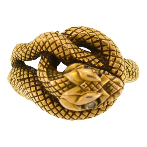 Vintage 14k Gold Snake Ring With Diamond Accents Gold Snake Ring