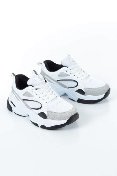 Beyaz Siyah File Detay Bağcıklı Spor Ayakkabı 149357 ModamızBir