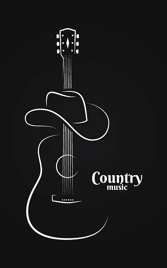Country Music Sign Cowboy Hat With Guitar Live Music On Black