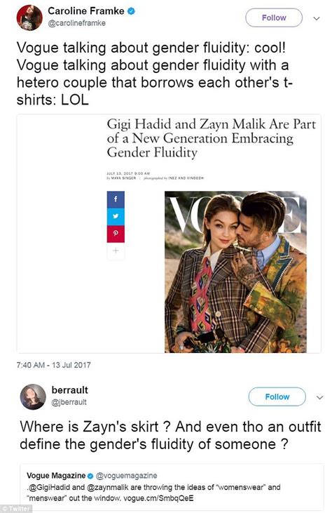 Vogue Blasted For Zayn Malik Gigi Hadid Gender Fluid Cover Daily Mail