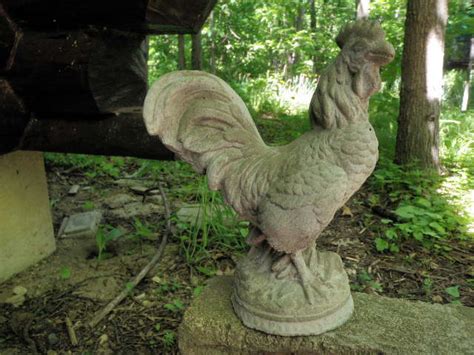 Vintage Cement 11 Rooster Chicken Garden Art Statue Weathered Concrete