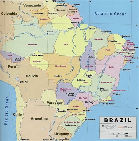 Large Detailed Political And Administrative Map Of Brazil With National Capital And State