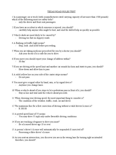 Texas Driving Test Questions 4 Traffic Driving