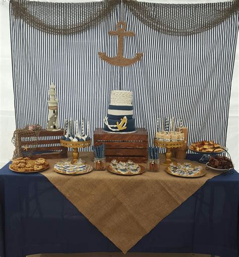 Nautical Baby Shower Theme Dessert Table And Backdrop Anchor Cake