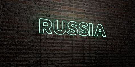 Russia Neon Sign Purple And Blue Glow Neon Text Brick Wall Lit By Neon Lamps Night Lighting