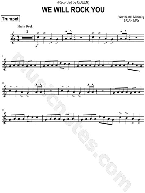 We will rock you song list including song titles, associated characters and recommended audition songs. Queen "We Will Rock You" Sheet Music (Trumpet Solo) in C Major - Download & Print - SKU: MN0129090
