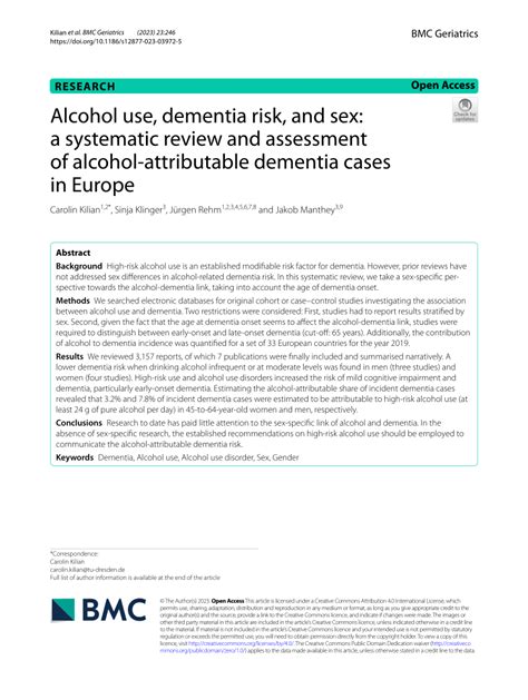 Pdf Alcohol Use Dementia Risk And Sex A Systematic Review And Assessment Of Alcohol
