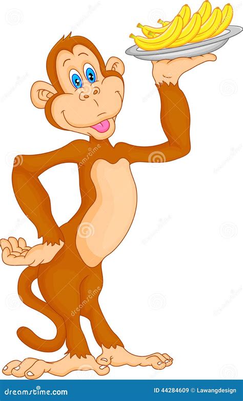 Cute Monkey Cartoon With Banana Stock Vector Illustration Of Forest