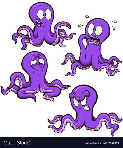 Purple Octopus Set Royalty Free Vector Image Vectorstock