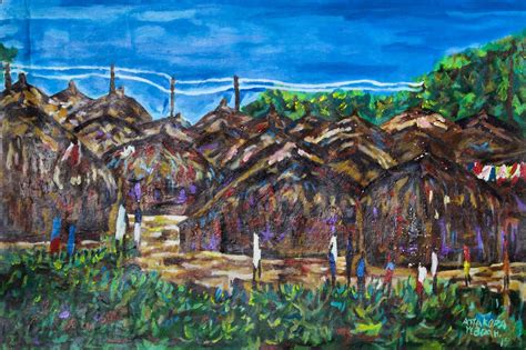 Impressionist Village Scene Landscape Painting From Ghana Village