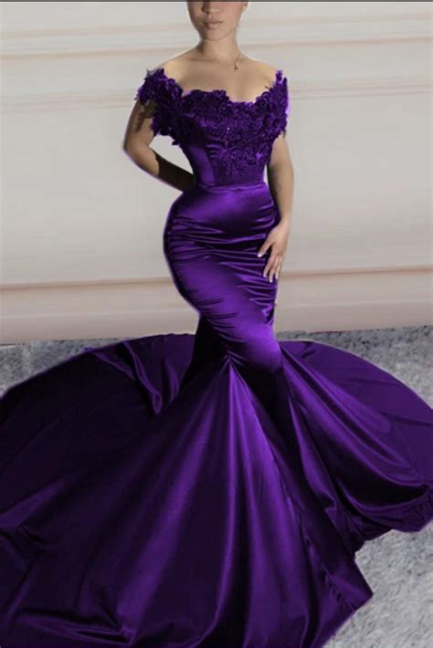 Mermaid Satin Prom Dresses Lace Off The Shoulder Sweep Train In Mermaid Prom Dresses Lace