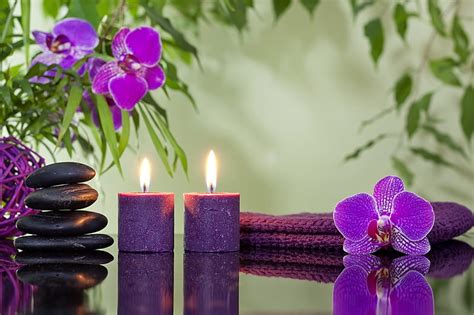 Purple Orchid Spa Spa Relaxing Candles Bamboo Hd Wallpaper Peakpx