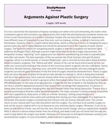 🎉 Against Plastic Surgery Essay Against Plastic Surgery Essay 2022 10 27