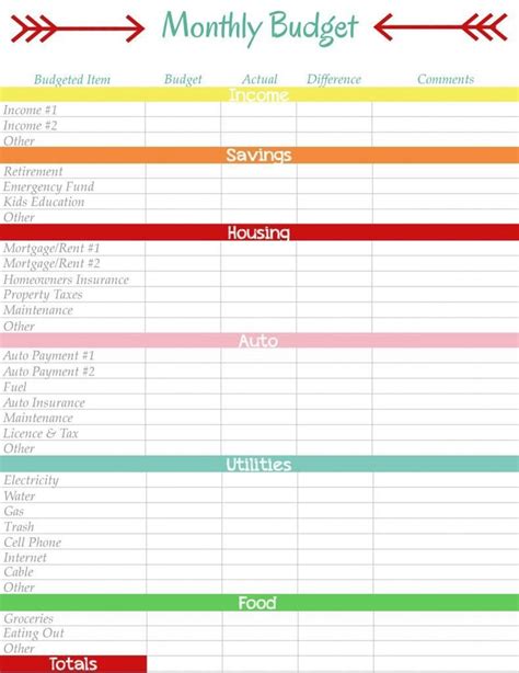 Household Monthly Budget Template ~ Addictionary