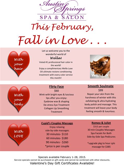 Fall In Love With Our February Specials Spa Specials Valentine Spa Salon Promotions