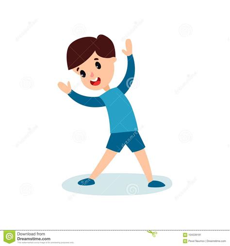 Smiling Little Boy Character Doing Sport Exercise Kids Physical