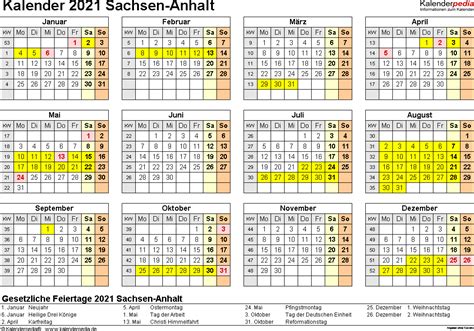 Jahreskalender und monatskalender 2019 2020 2021 und weitere jahre. Kalender 2021 Sachsen-Anhalt: Ferien, Feiertage, PDF-Vorlagen
