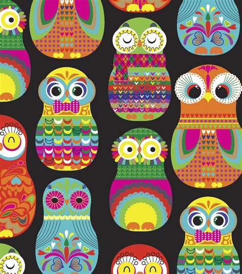 Novelty Cotton Fabric Matryoshka Owls Print At Owl Fabric