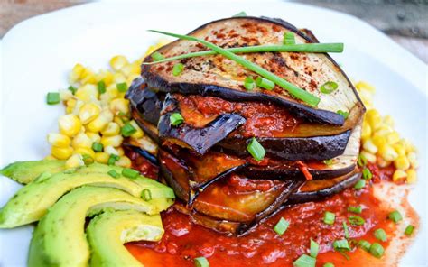 Grilled Eggplant Stack With Roasted Red Pepper Sauce Vegan Gluten