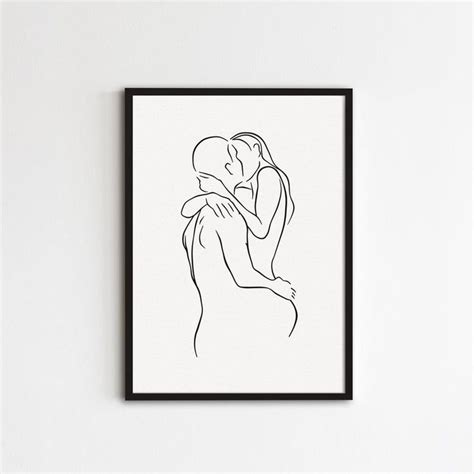 Abstract Kiss Line Art Couple Hug Wall Print Kissing Line Drawing