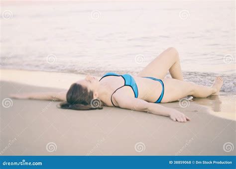 Woman Lying On The Beach Stock Photo Image Of Sunrise 38859068