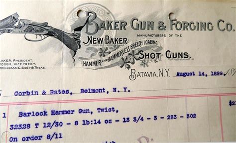 Antique Baker Gun Andforging Firearms Letter Receipt Bills Batavia Ny