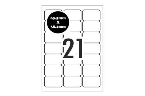 100 x a4 sized sheets per box. 21Labels/ Sheets - 21 Labels 63.5mm x 38.1mm 21TV LL21 ...