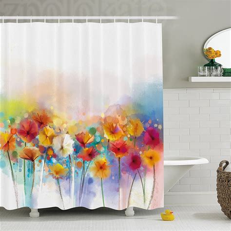 Watercolor Flower Home Decor Shower Curtain Gerbera Bouquet Textured