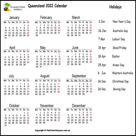 2022 Public Holidays Qld