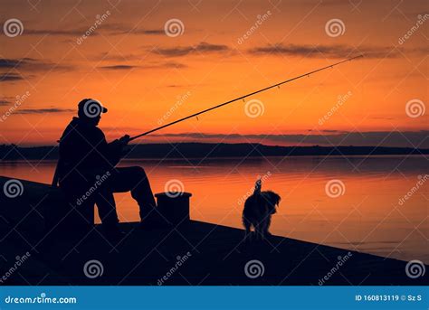 Fisher Man Fishing In Sunset Stock Image Image Of Fish River 160813119