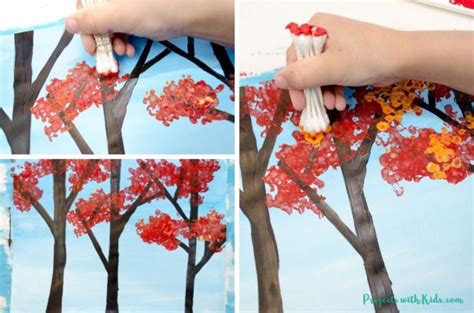 Fall Tree Painting With Bundled Q Tips Projects With Kids