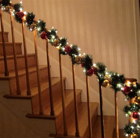 .evergreen christmas garland, twinkle lights, bows, personalized christmas stockings, and more. Pattys Collection: Christmas Banister