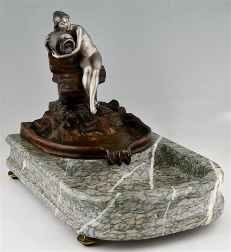 Art Nouveau Bronze Sculptural Tray Or Indoor Fountain With Seated Nude