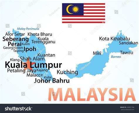 Vector Map Malaysia Largest Cities Carefully เวกเตอร์สต็อก ปลอดค่า