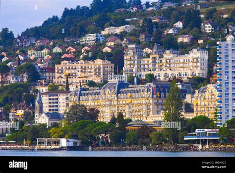 Switzerland Vaud Montreux Skyline Hotels Panorama Stock Photo Alamy
