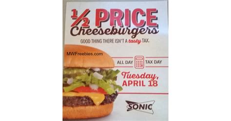 Yum 12 Price Cheeseburgers Sonic All Day On 418 Mwfreebies