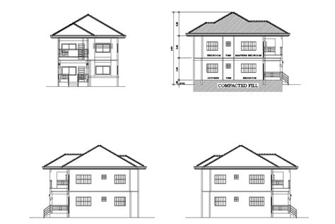 Two Storey House Building Elevation Design Dwg File Cadbull Images My