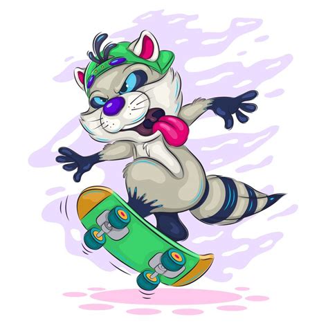 Cartoon Raccoon Skateboarder Andrey Keno Character Design Cartoon