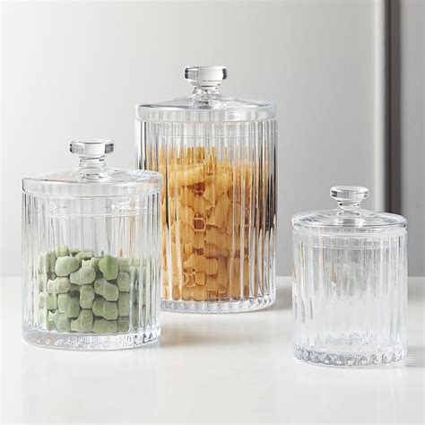 Madeline Clear Glass Canisters Set Of 3 Cb2 In 2020 Glass Canisters Clear Glass Canisters
