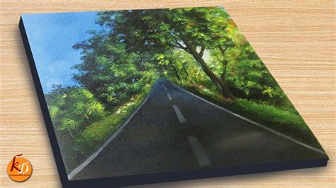 One Point Perspective Road With Trees Acrylic Painting Episode 149