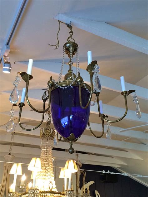 Vintage Cobalt Blue Glass And Brass Chandelier At 1stdibs Cobalt Blue