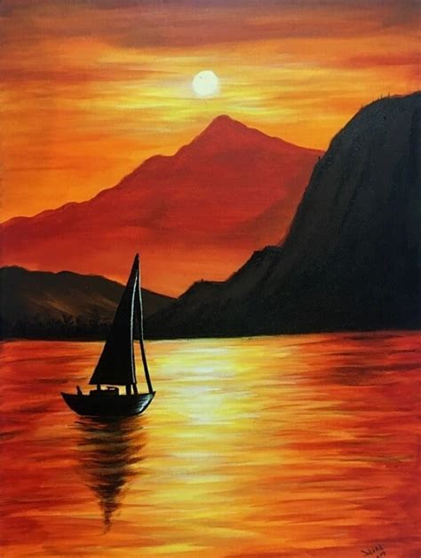 Sunset Easy Landscape Painting Ideas For Beginners Goimages My