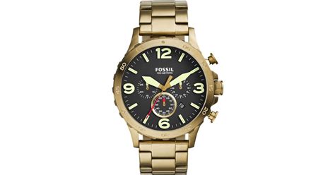 Fossil Mens Chronograph Nate Gold Tone Stainless Steel Bracelet Watch
