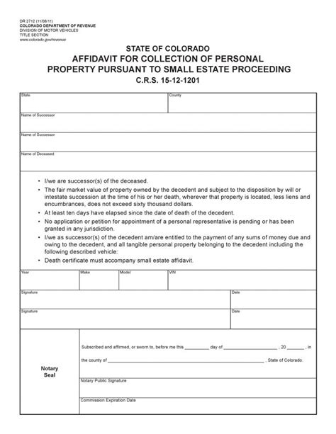 Download Free Colorado Small Estate Affidavit Form Dr Form Download